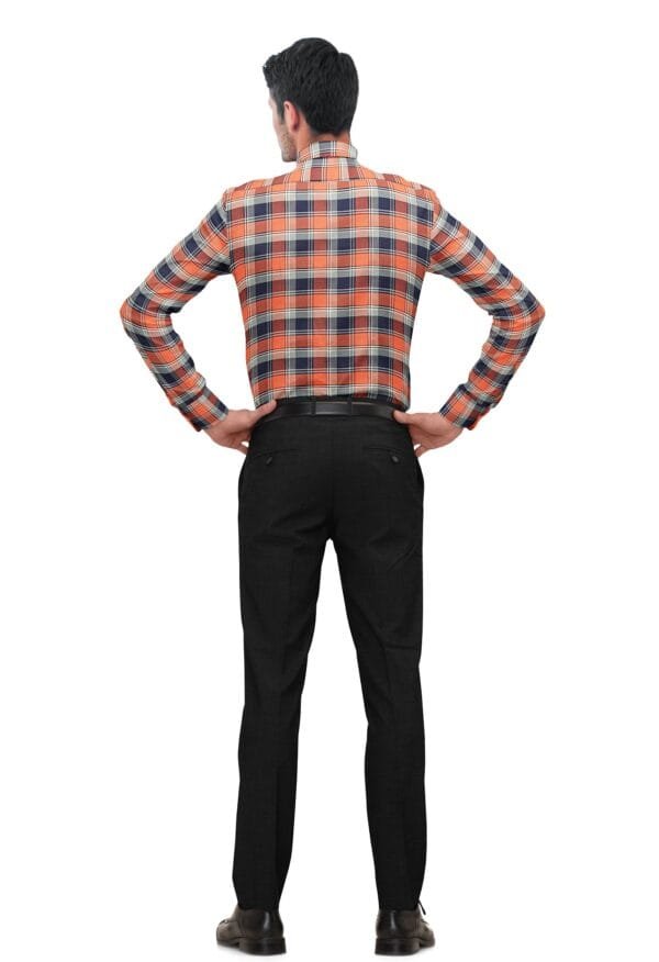 Orange Cotton Checkered Full Sleeves Shirt - Image 3
