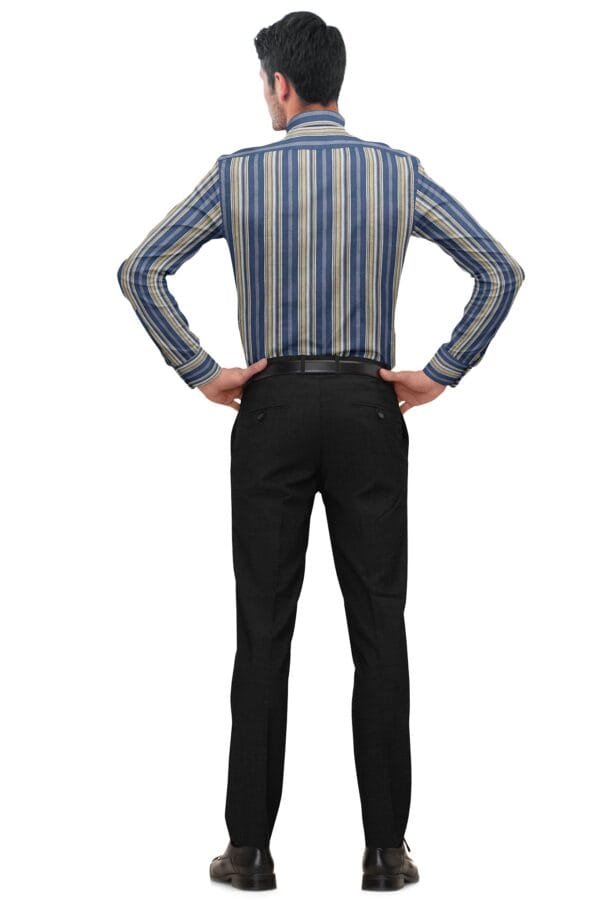 Blue Cotton Striped Full Sleeves Shirt - Image 3