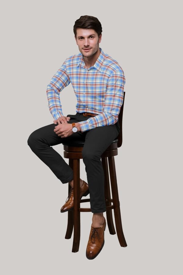 Blue and red Cotton Checkered Full Sleeves Shirt - Image 4