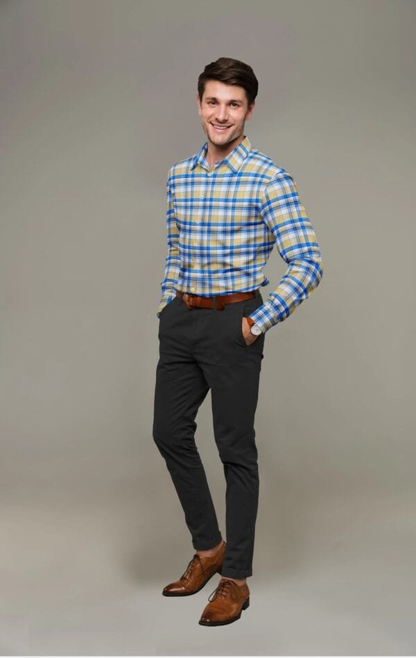 Dark Cream Cotton Checkered Full Sleeves Shirt - Image 5