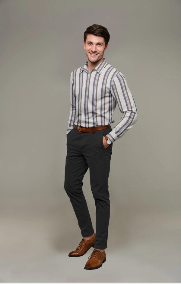 Cream Cotton Striped Full Sleeves Shirt - Image 5