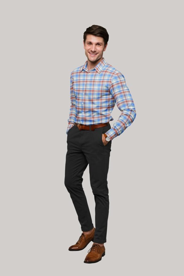 Blue and red Cotton Checkered Full Sleeves Shirt - Image 3