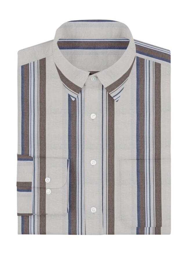 Cream Cotton Striped Full Sleeves Shirt - Image 2