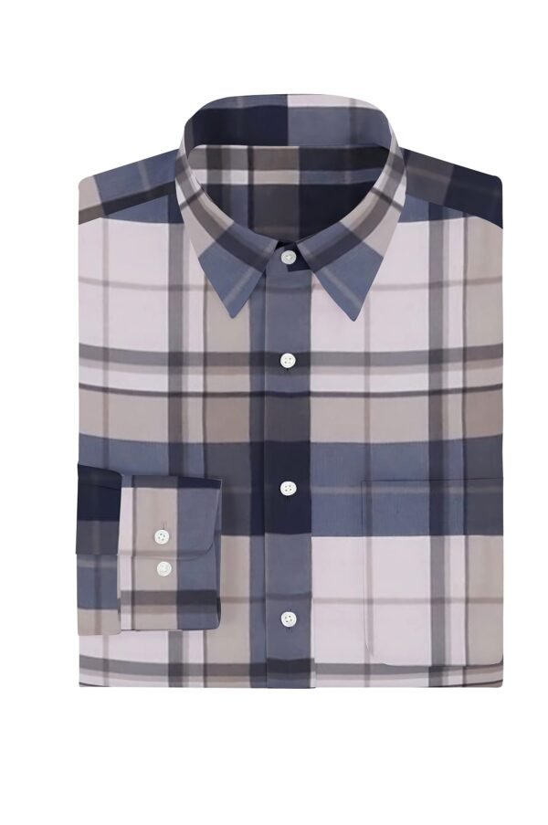 Blue Satin Checkered Full Sleeves Shirt - Image 2