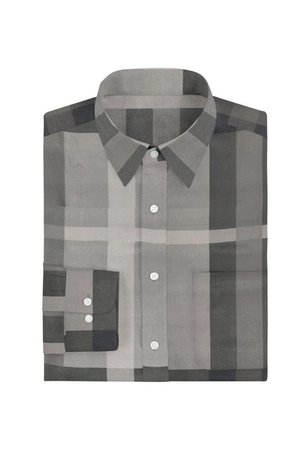 Brown Satin Checkered Full Sleeves Shirt - Image 5