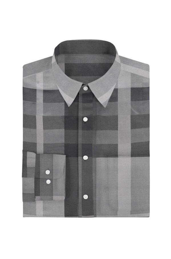 Grey Satin Checkered Full Sleeves Shirt - Image 5