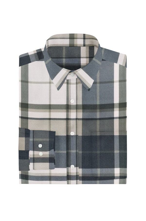 Green Satin Checkered Full Sleeves Shirt - Image 5