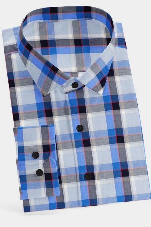 Blue Cotton Checkered Full Sleeves Shirt - Image 4