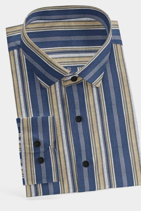 Blue Cotton Striped Full Sleeves Shirt - Image 4