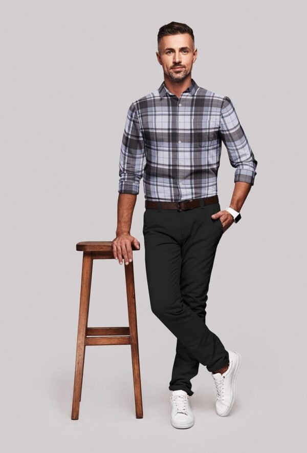 Brown Satin Checkered Full Sleeves Shirt - Image 2
