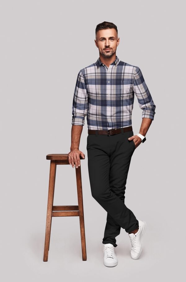 Blue Satin Checkered Full Sleeves Shirt - Image 2