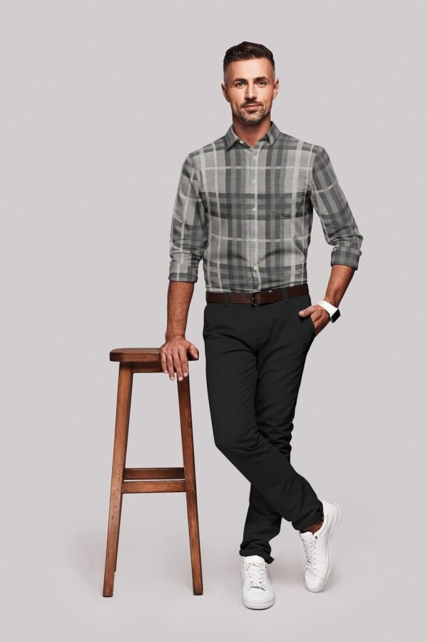 Brown Satin Checkered Full Sleeves Shirt - Image 2