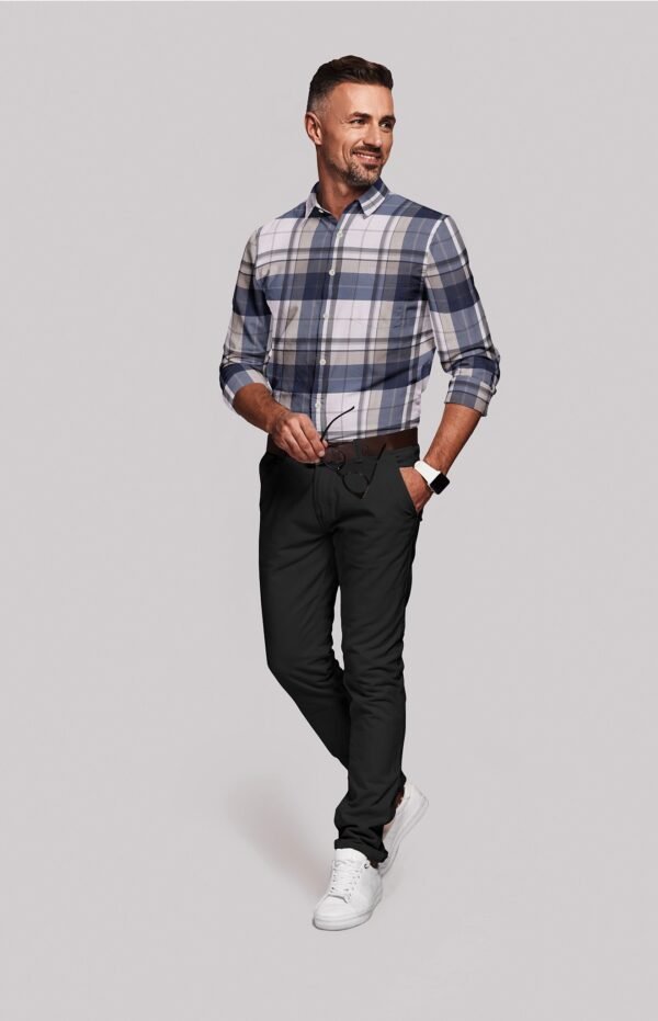 Blue Satin Checkered Full Sleeves Shirt - Image 4