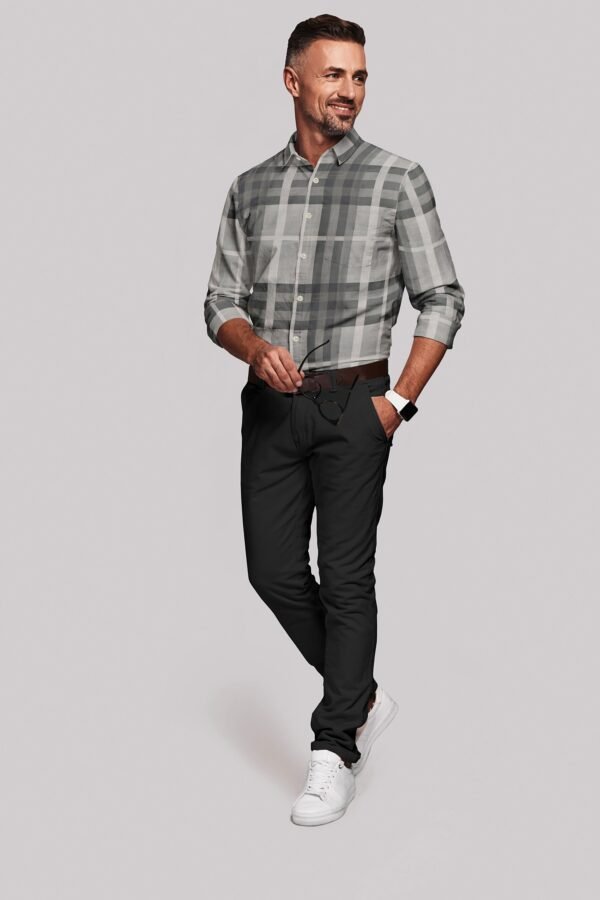 Brown Satin Checkered Full Sleeves Shirt - Image 4