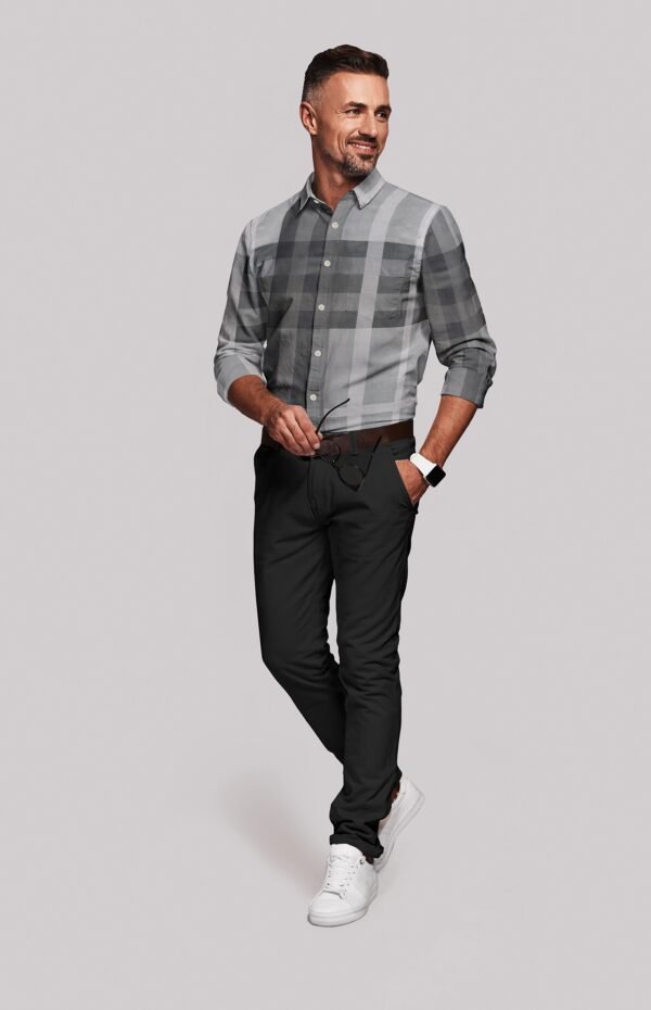 Black Satin Checkered Full Sleeves Shirt - Image 3