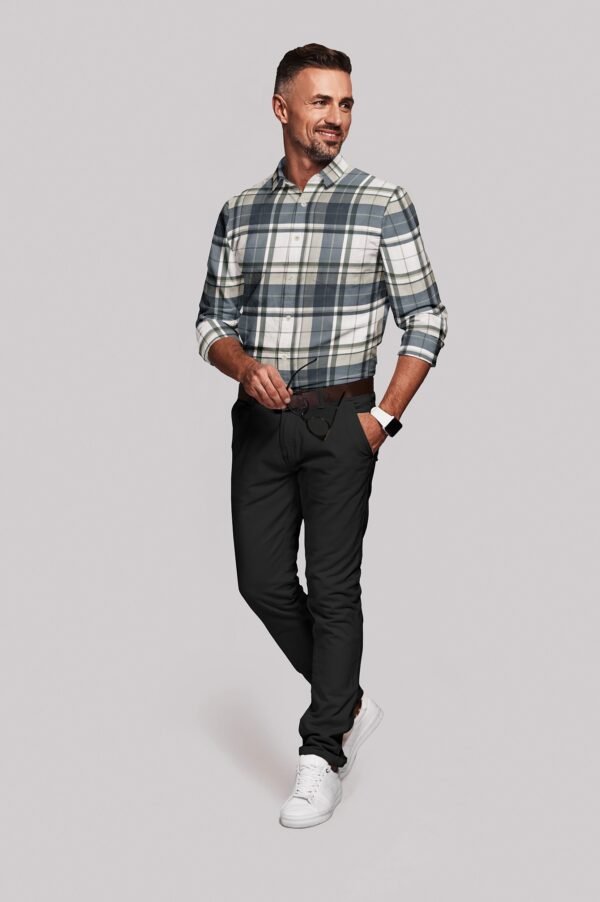 Green Satin Checkered Full Sleeves Shirt - Image 3