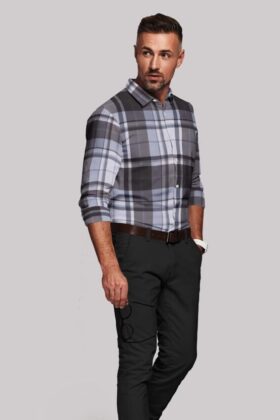 Brown Satin Checkered Full Sleeves Shirt