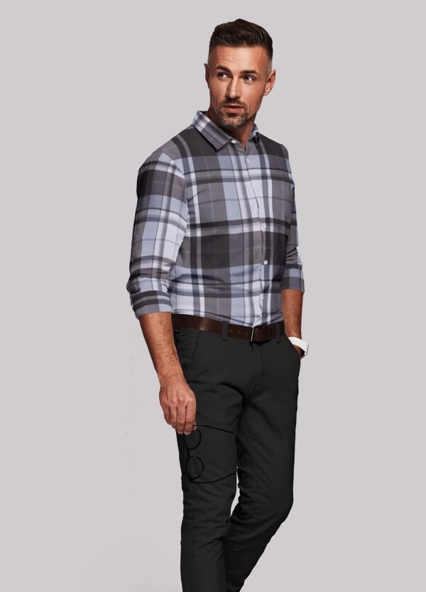 Brown Satin Checkered Full Sleeves Shirt - Image 4
