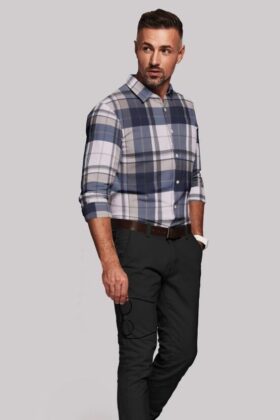 Blue Satin Checkered Full Sleeves Shirt