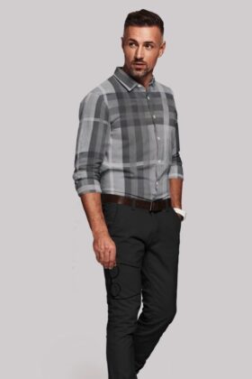 Black Satin Checkered Full Sleeves Shirt