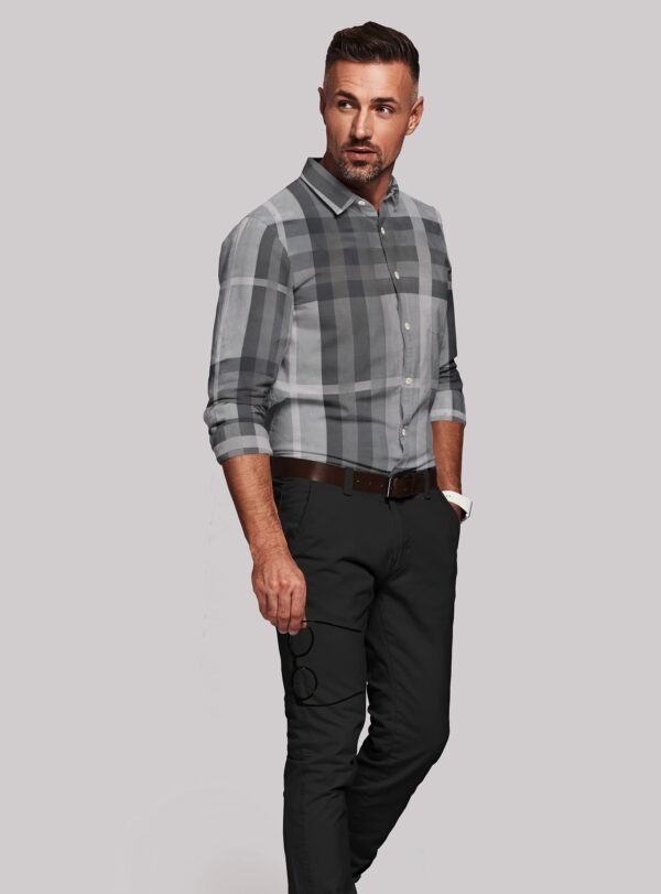 Grey Satin Checkered Full Sleeves Shirt