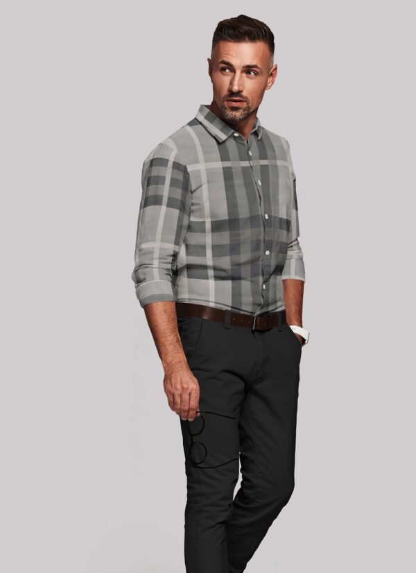Brown Satin Checkered Full Sleeves Shirt