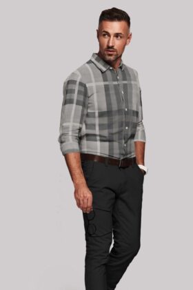 Brown Satin Checkered Full Sleeves Shirt