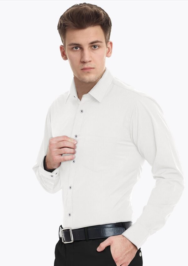 White Plain Cotton Linen Full Sleeves Shirt - Image 5