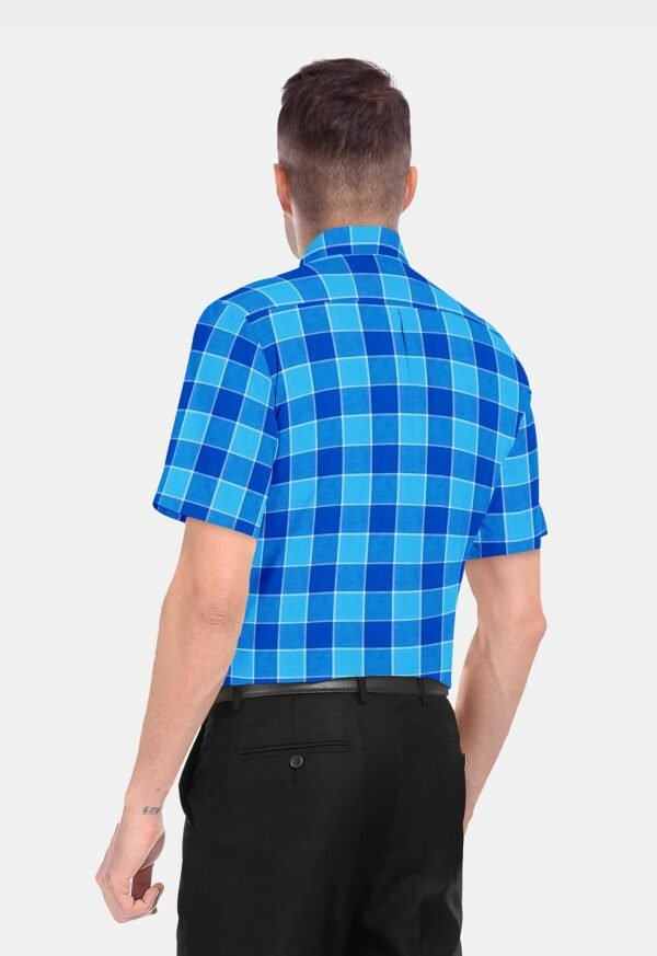 Blue Cotton Checkered Half Sleeves Shirts - Image 2