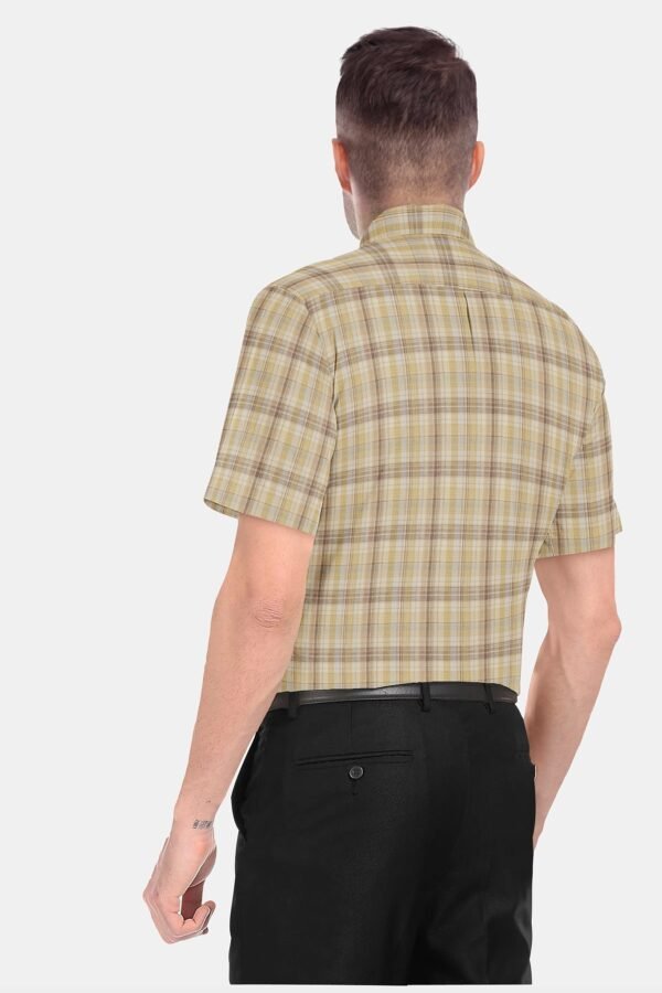 Light Brown Cotton Checkered Half Sleeves Shirts - Image 2