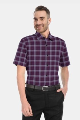 Brown Cotton Checkered Half Sleeves Shirts