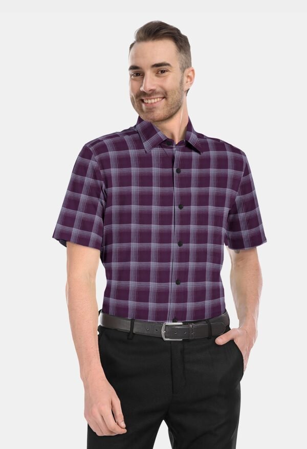 Brown Cotton Checkered Half Sleeves Shirts