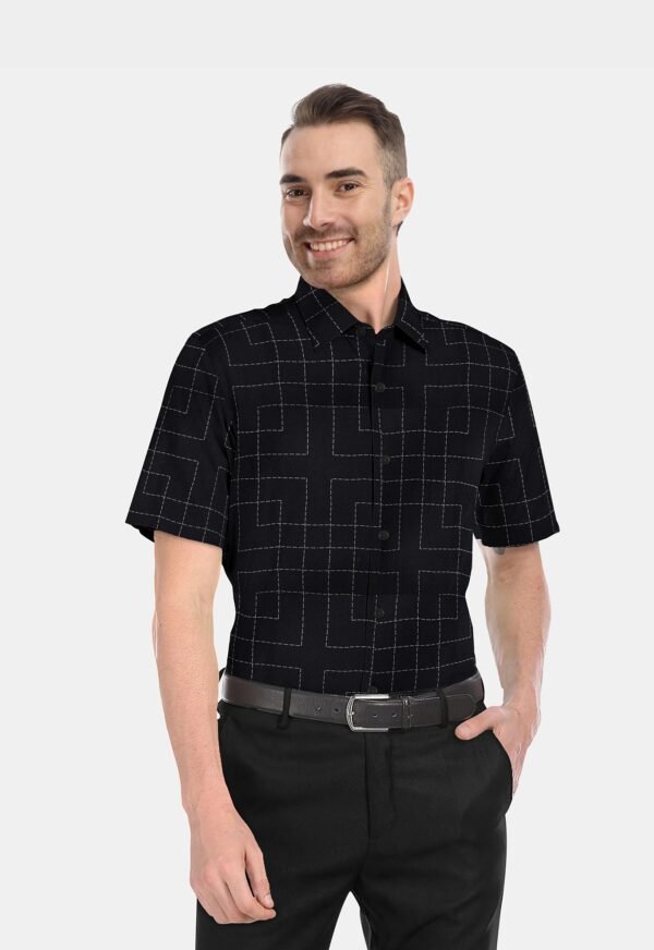 Printed Linen Cotton Half Sleeves Shirt