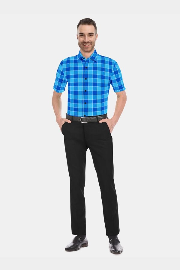 Blue Cotton Checkered Half Sleeves Shirts - Image 3