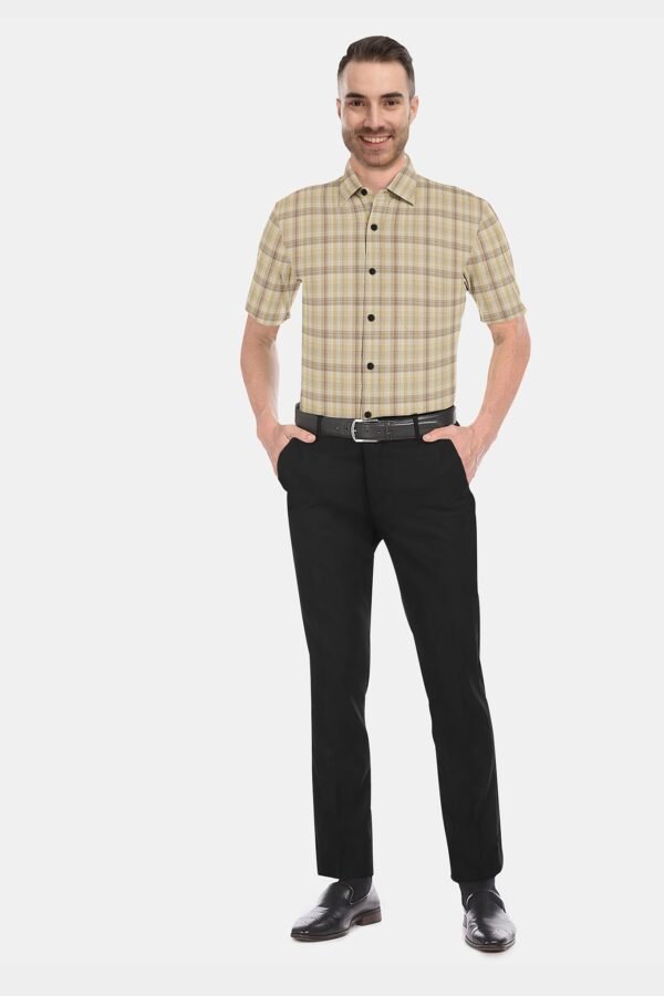 Light Brown Cotton Checkered Half Sleeves Shirts - Image 3