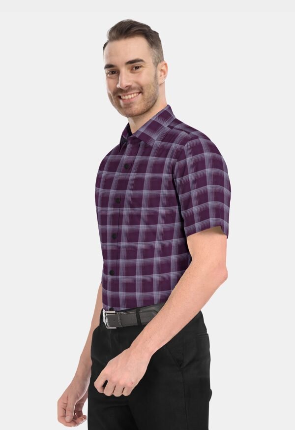 Brown Cotton Checkered Half Sleeves Shirts - Image 5