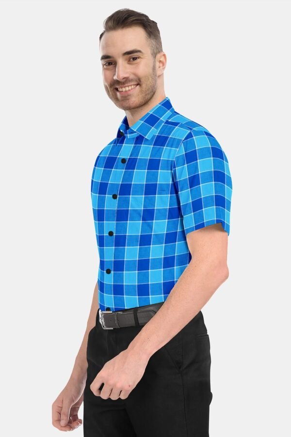 Blue Cotton Checkered Half Sleeves Shirts - Image 4