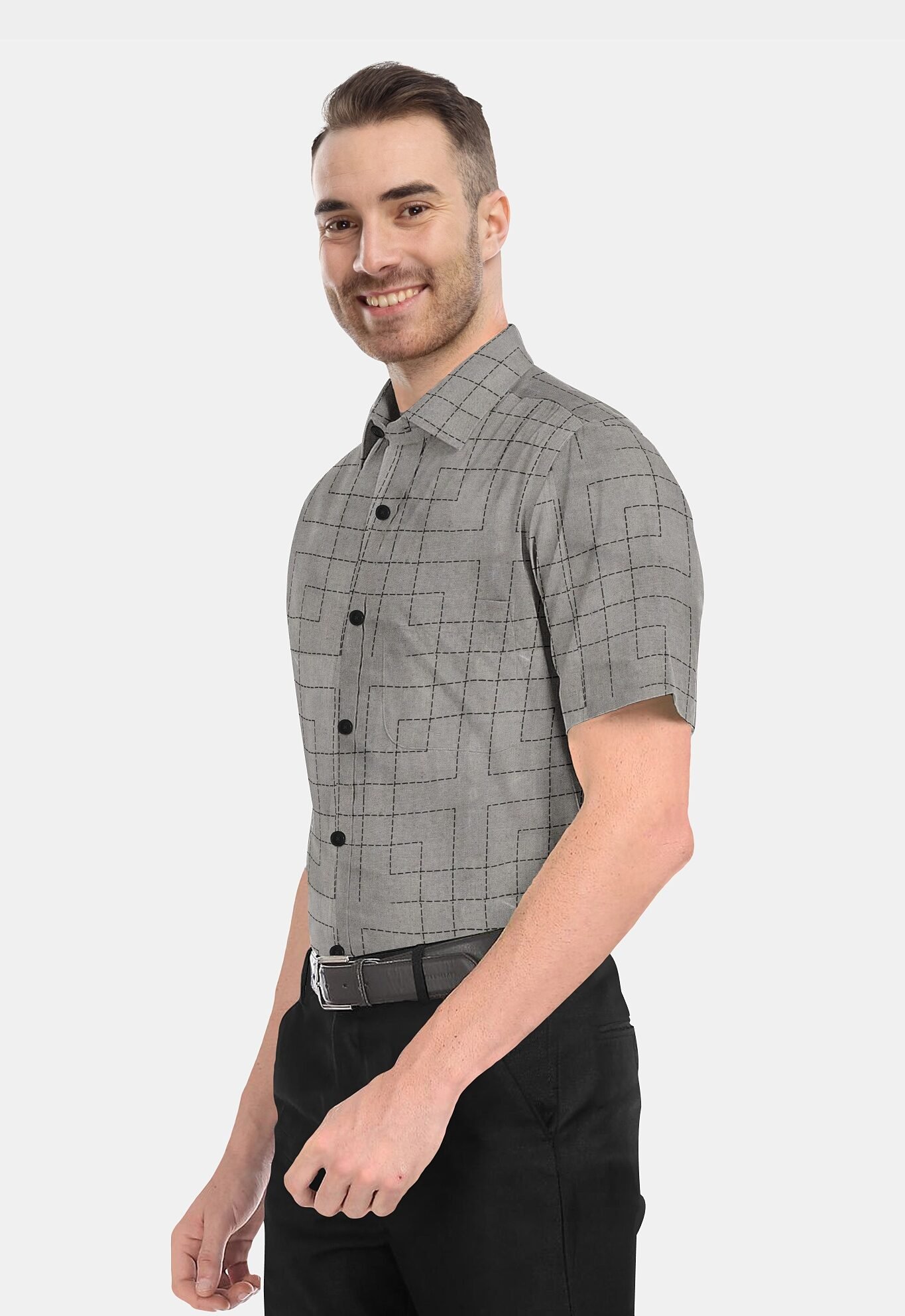 Printed Linen Cotton Half Sleeves Shirt - Image 4