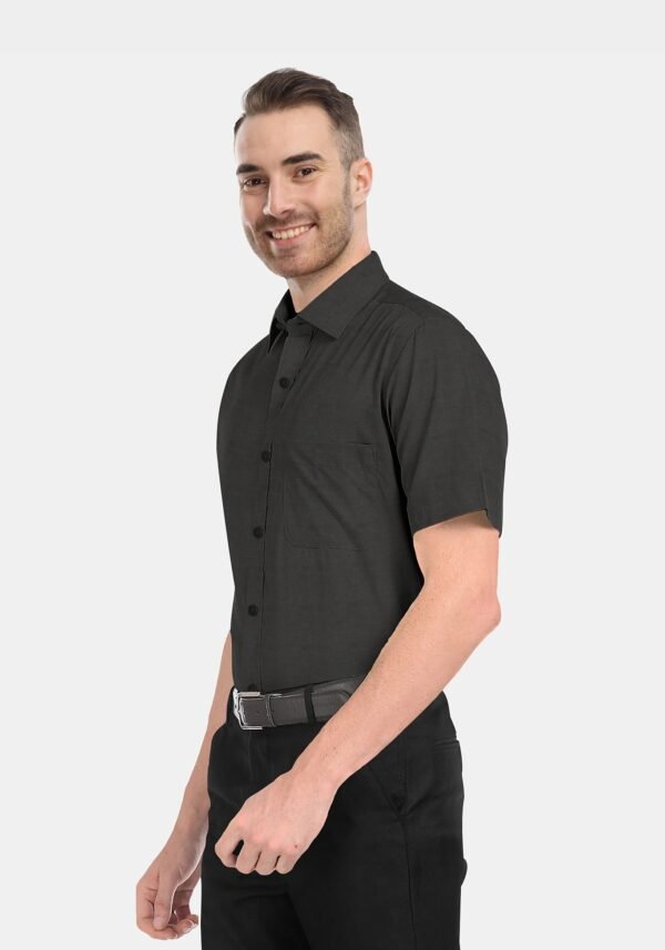 Black Plain Cotton Linen Half Sleeves Shirt - Image 2