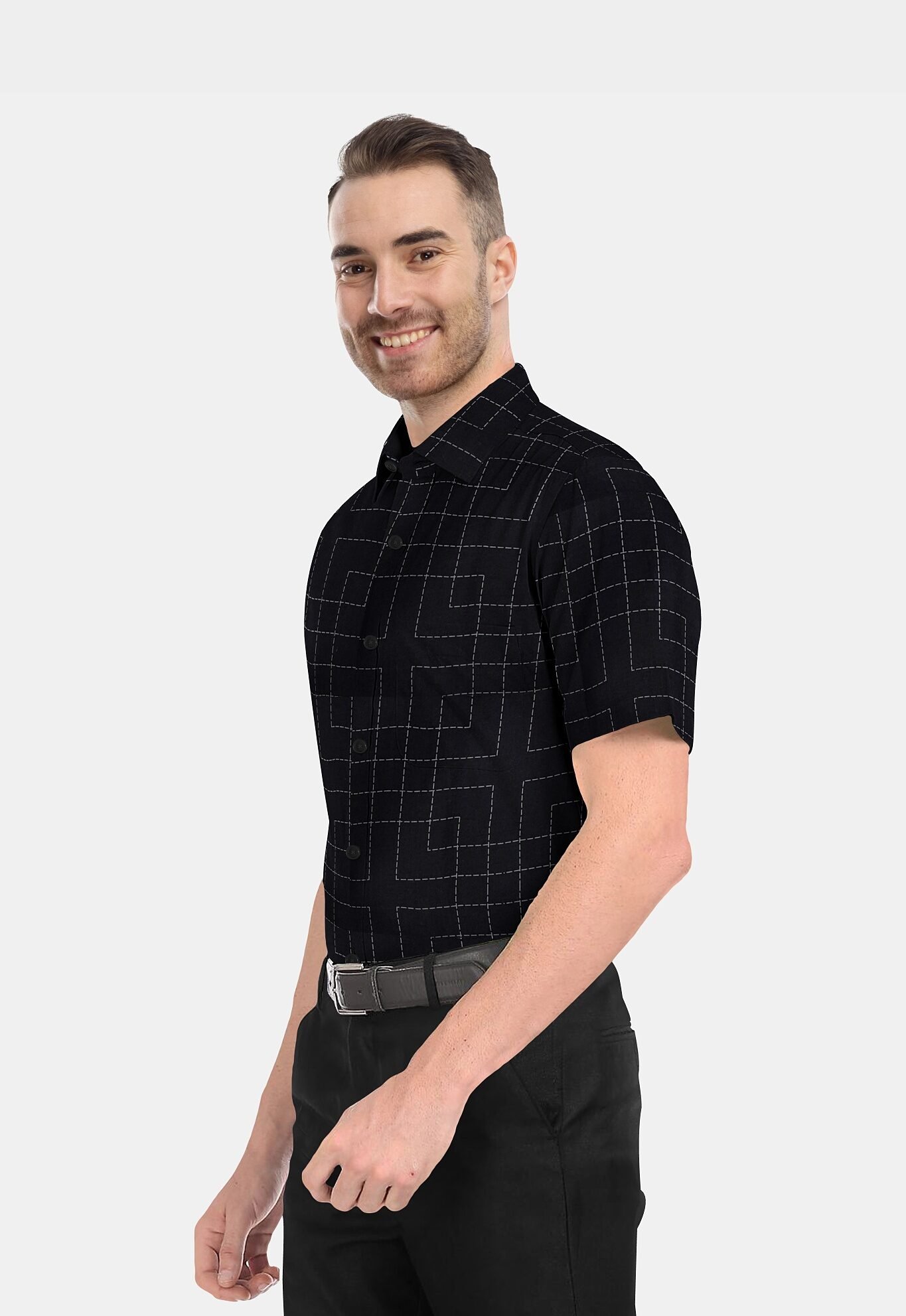 Printed Linen Cotton Half Sleeves Shirt - Image 4