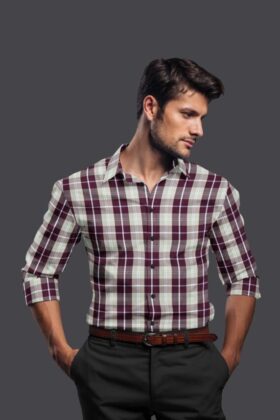 Brown Cotton Checkered Full Sleeves Shirt