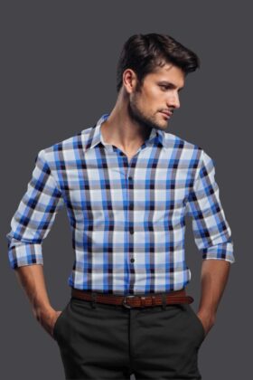Blue Cotton Checkered Full Sleeves Shirt