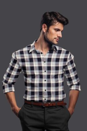 Black Cotton Checkered Full Sleeves Shirt