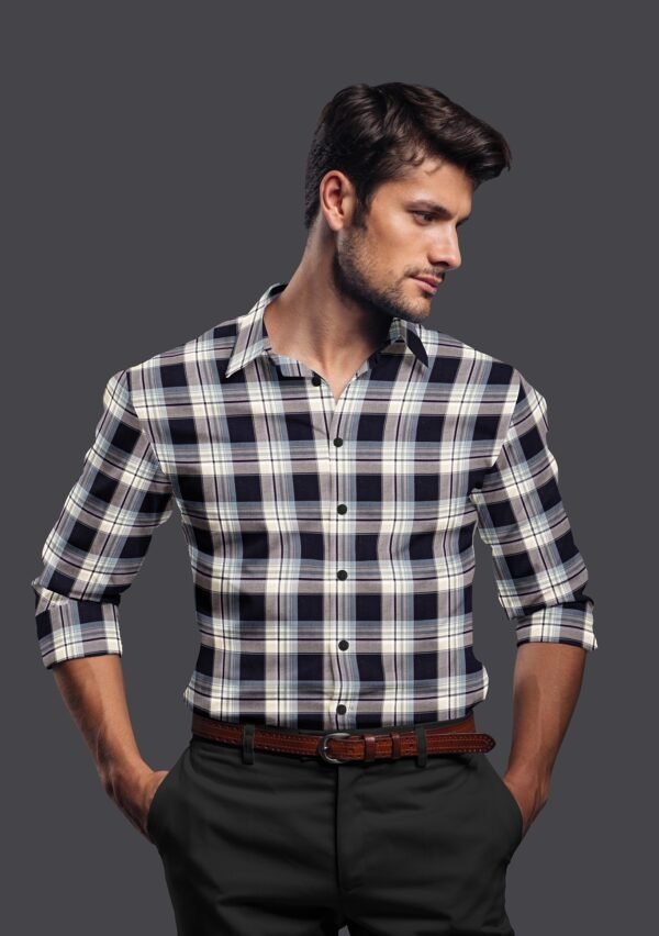 Black Cotton Checkered Full Sleeves Shirt - Image 4