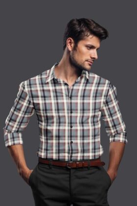 Grey Cotton Checkered Full Sleeves Shirt