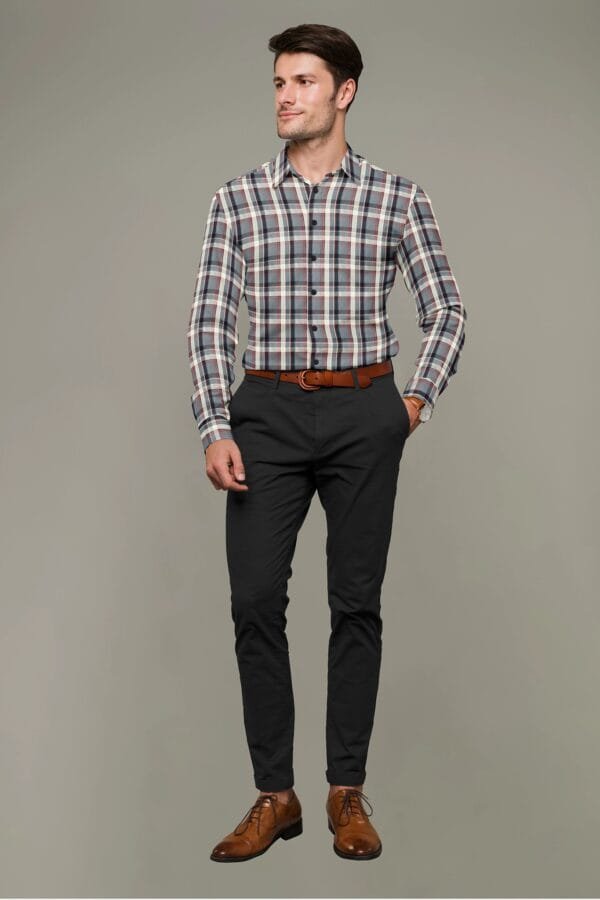 Grey Cotton Checkered Full Sleeves Shirt - Image 4