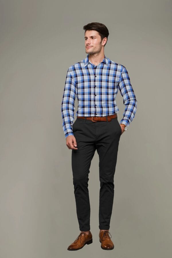 Blue Cotton Checkered Full Sleeves Shirt - Image 4