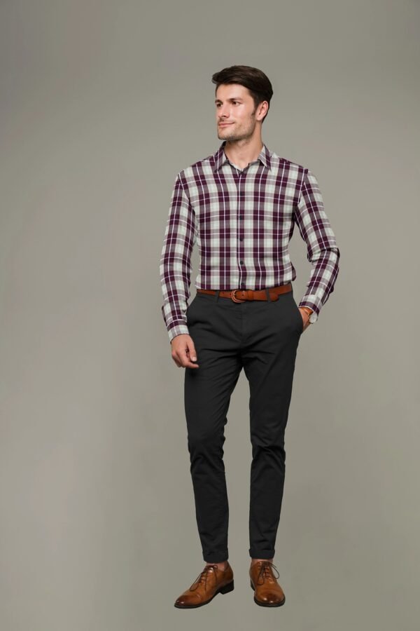 Brown Cotton Checkered Full Sleeves Shirt - Image 3